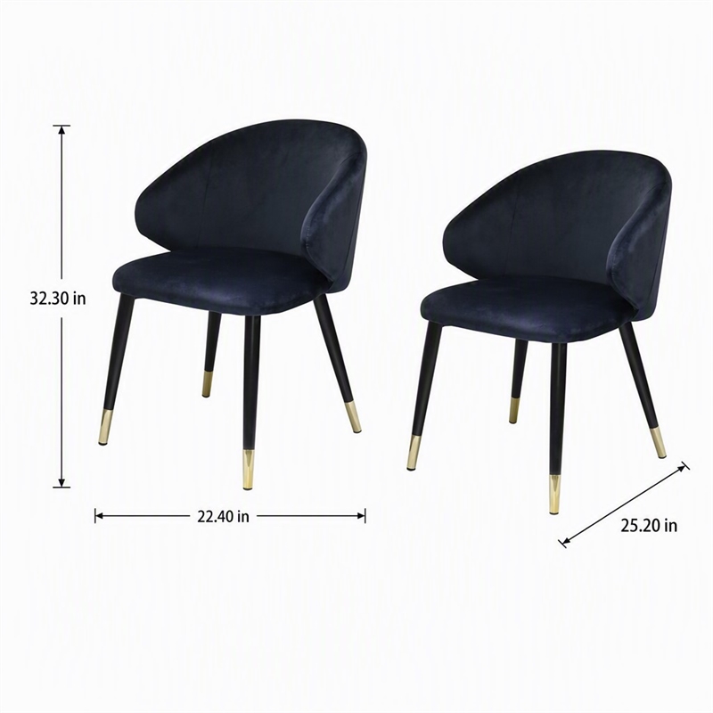 Pemberly Row Wingback Velvet Dining Chairs in Blue/Metal (Set of 2)