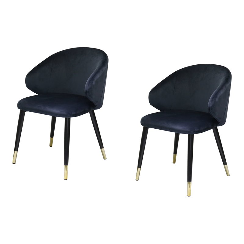Pemberly Row Wingback Velvet Dining Chairs in Blue/Metal (Set of 2)