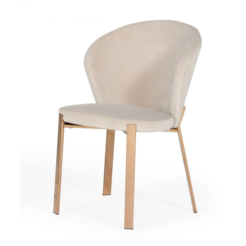 Pemberly Row Modern Velvet Dining Chairs in Beige/Rosegold (Set of 2)