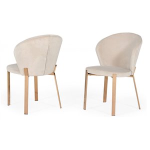 Pemberly Row Modern Velvet Dining Chairs in Beige/Rosegold (Set of 2)