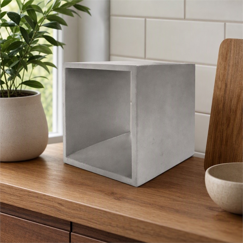 Pemberly Row Concrete Stone Modular Gray Cube End Table