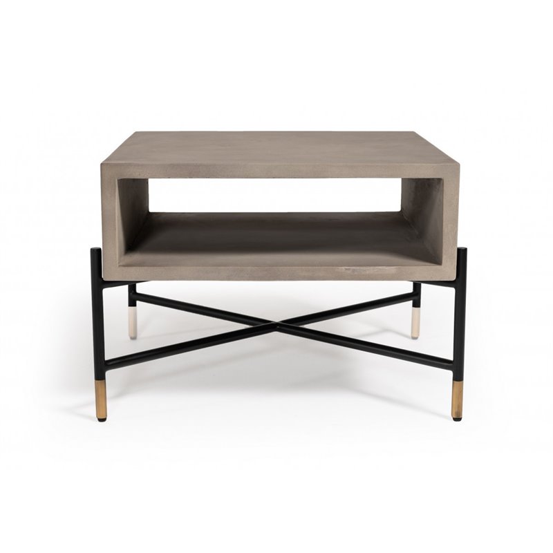 Pemberly Row Walker Modern Concrete and Metal Coffee Table in Gray/Black