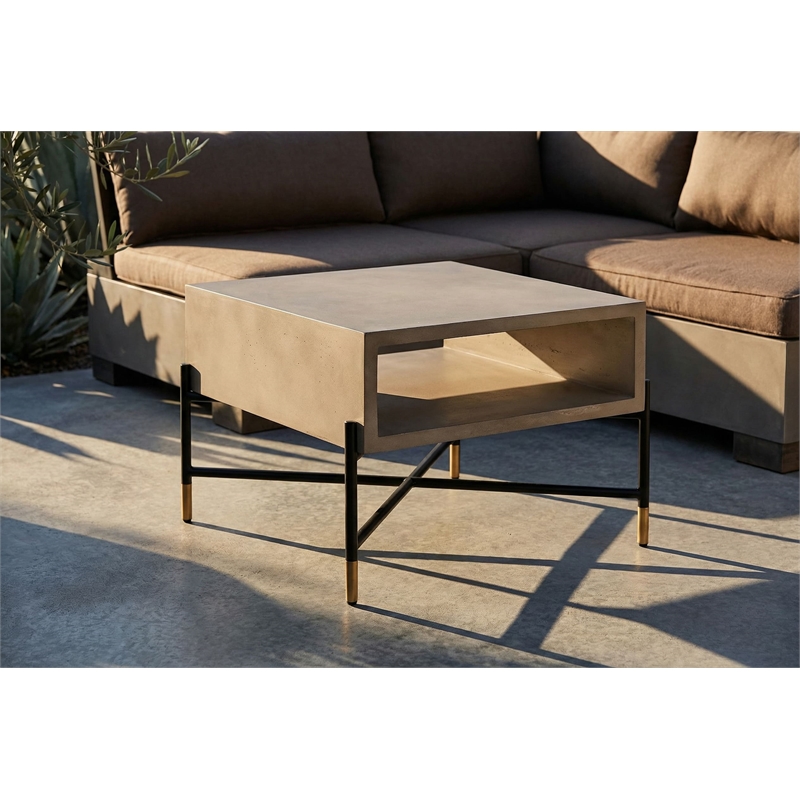 Pemberly Row Walker Modern Concrete and Metal Coffee Table in Gray/Black
