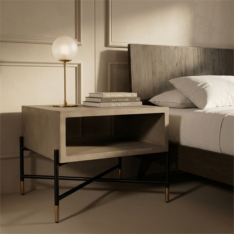 Pemberly Row Walker Modern Concrete and Metal Coffee Table in Gray/Black
