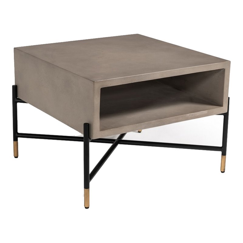 Pemberly Row Walker Modern Concrete and Metal Coffee Table in Gray/Black