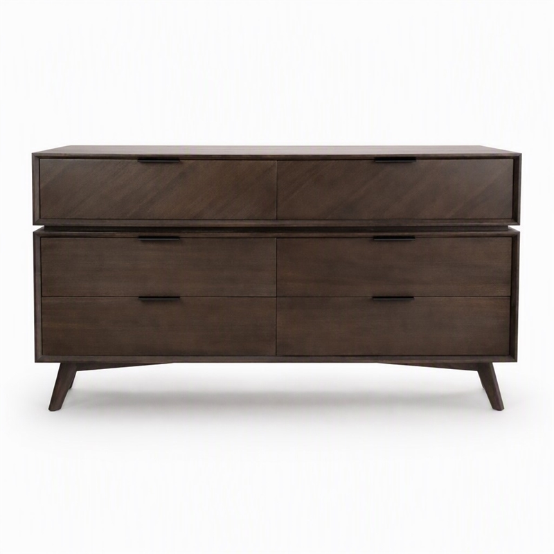 Pemberly Row Roger Mid-Century Acacia Veneer Wood Dresser in Brown/Black