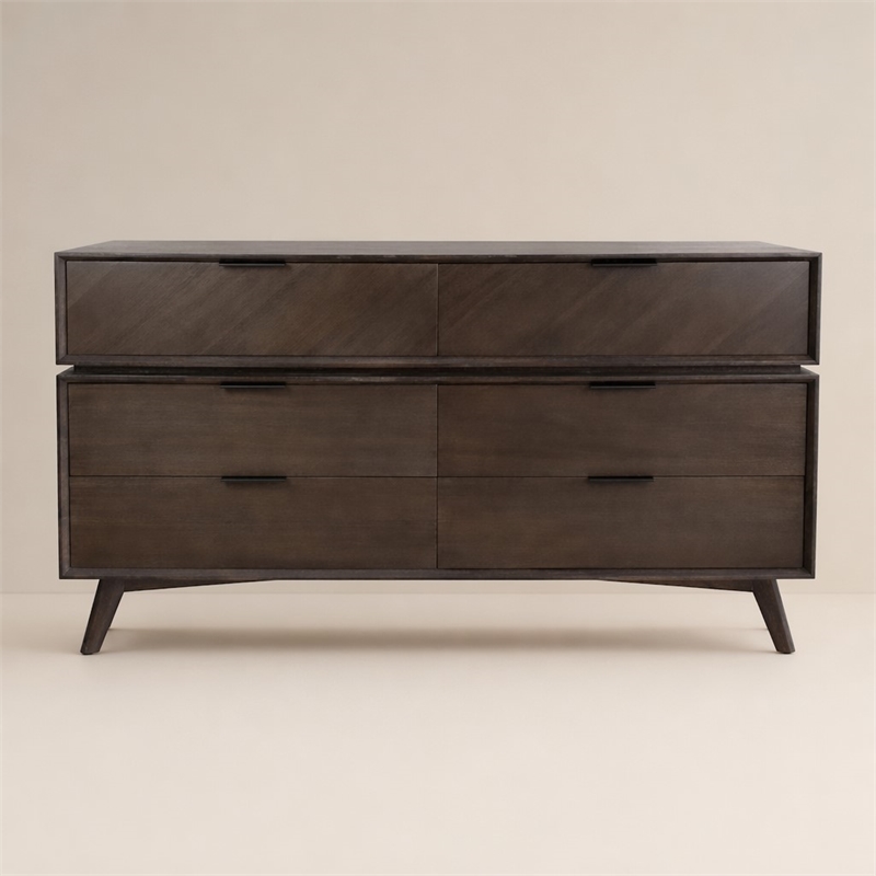 Pemberly Row Roger Mid-Century Acacia Veneer Wood Dresser in Brown/Black