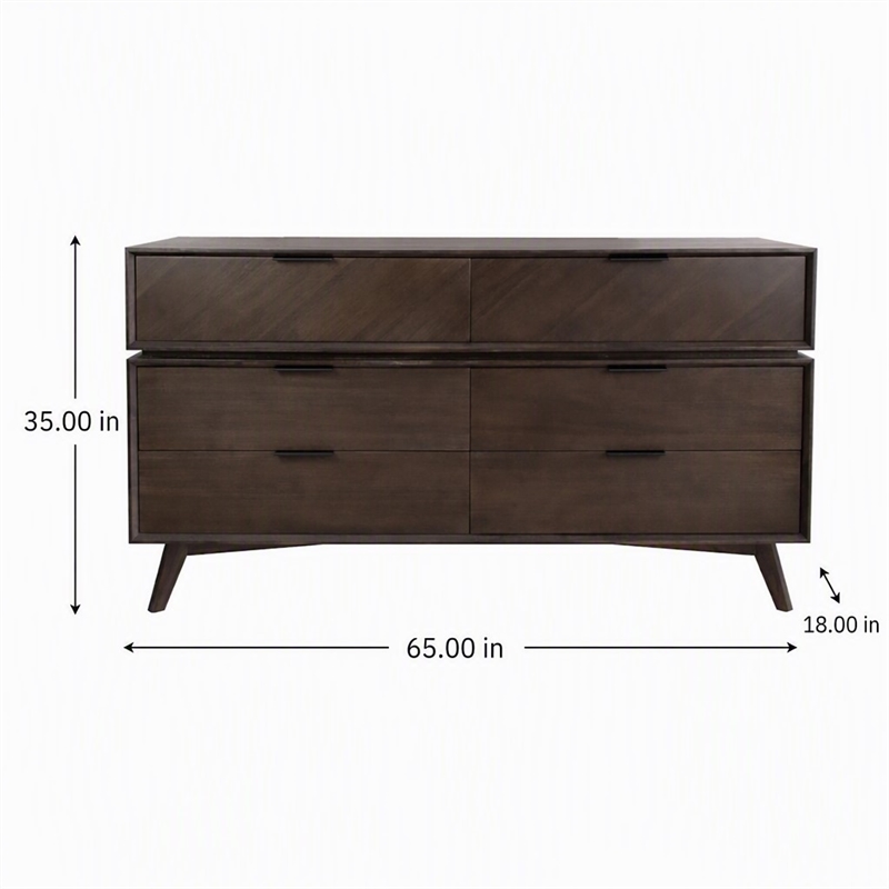 Pemberly Row Roger Mid-Century Acacia Veneer Wood Dresser in Brown/Black