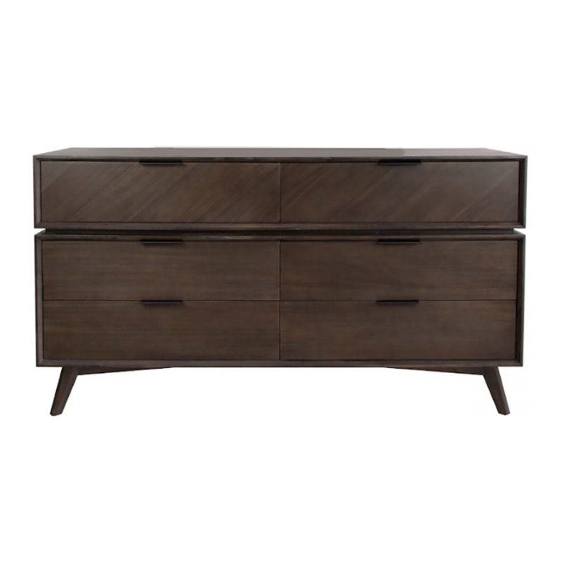 Pemberly Row Roger Mid-Century Acacia Veneer Wood Dresser in Brown/Black