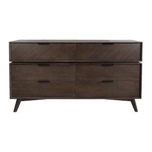 Pemberly Row Roger Mid-Century Acacia Veneer Wood Dresser in Brown/Black