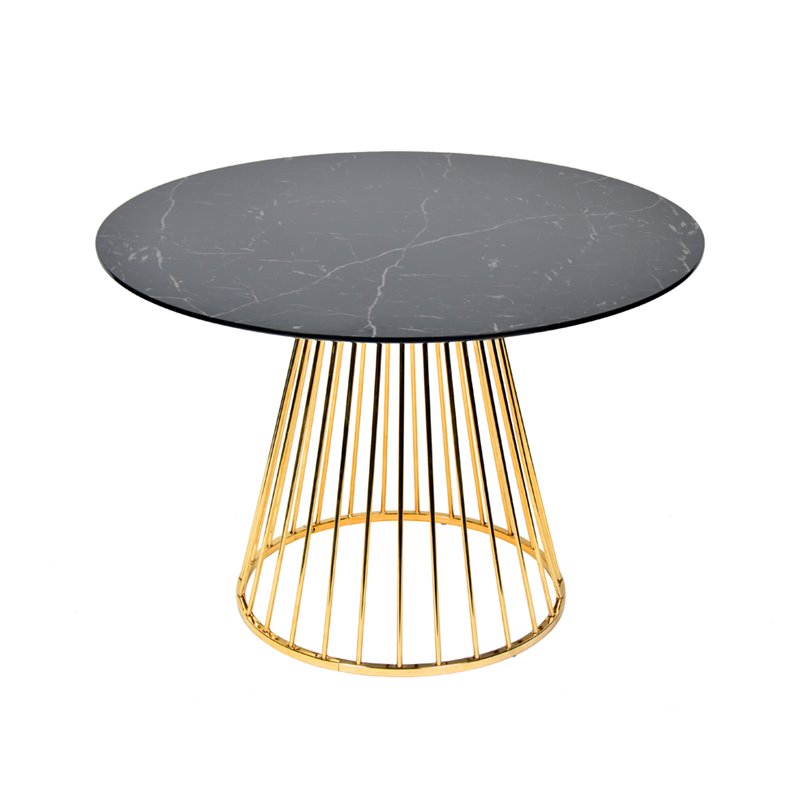 Pemberly Row Round Stainless Steel Dining Table in Black and Gold