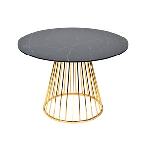 Pemberly Row Round Stainless Steel Dining Table in Black and Gold
