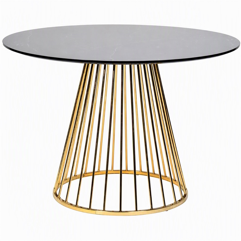 Pemberly Row Round Stainless Steel Dining Table in Black and Gold