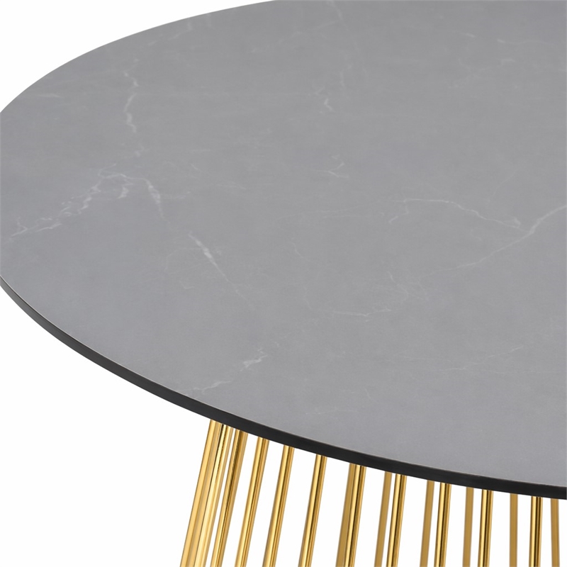 Pemberly Row Round Stainless Steel Dining Table in Black and Gold