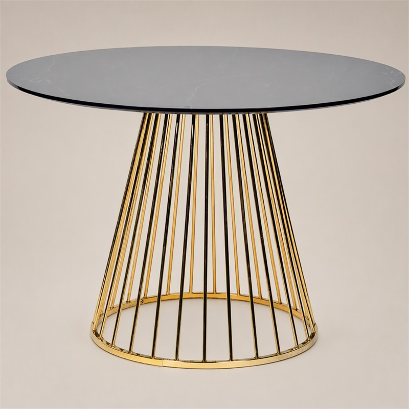 Pemberly Row Round Stainless Steel Dining Table in Black and Gold