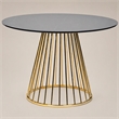 Pemberly Row Round Stainless Steel Dining Table in Black and Gold
