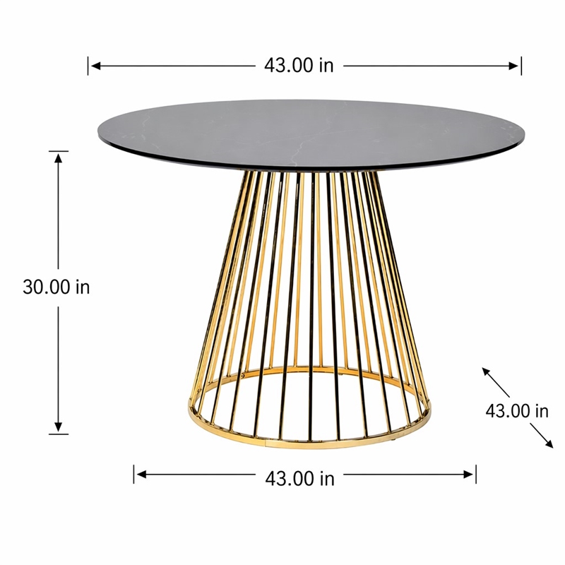 Pemberly Row Round Stainless Steel Dining Table in Black and Gold