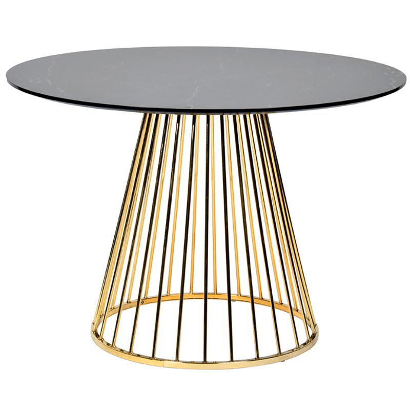 Pemberly Row Round Stainless Steel Dining Table in Black and Gold