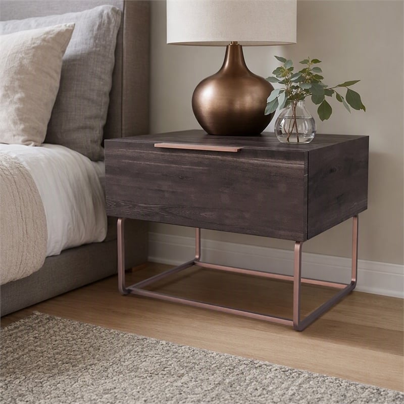 Pemberly Row Modern Oak Wood Veneer Nightstand in Walnut