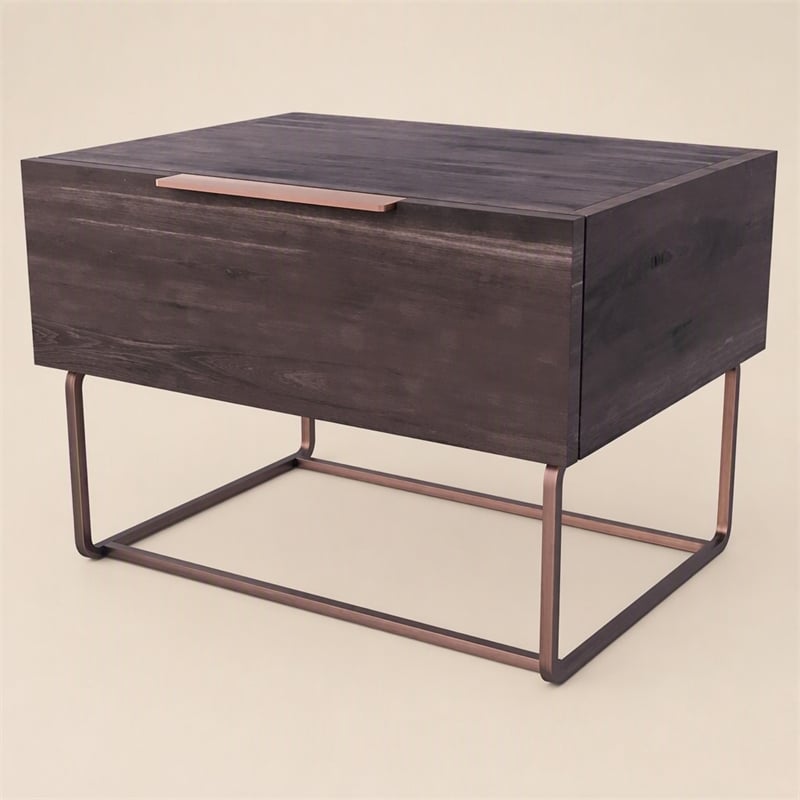 Pemberly Row Modern Oak Wood Veneer Nightstand in Walnut