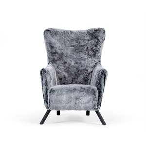 Pemberly Row 16.53&quot Faux Fur Accent Chair with Cast Iron Legs in Gray