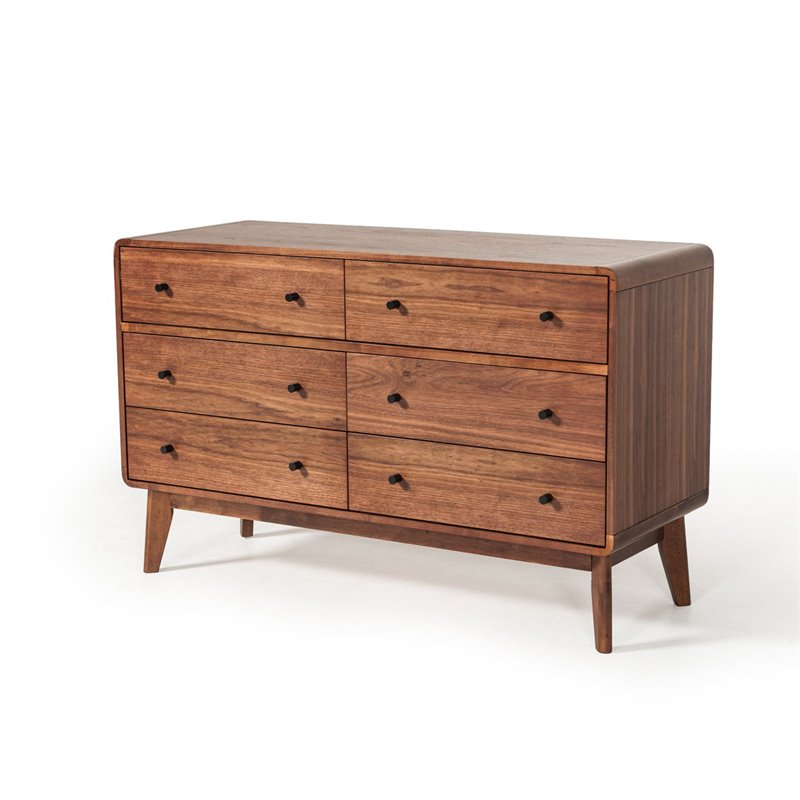 Pemberly Row Walnut 6-Drawer Solid Wood Bedroom Dresser