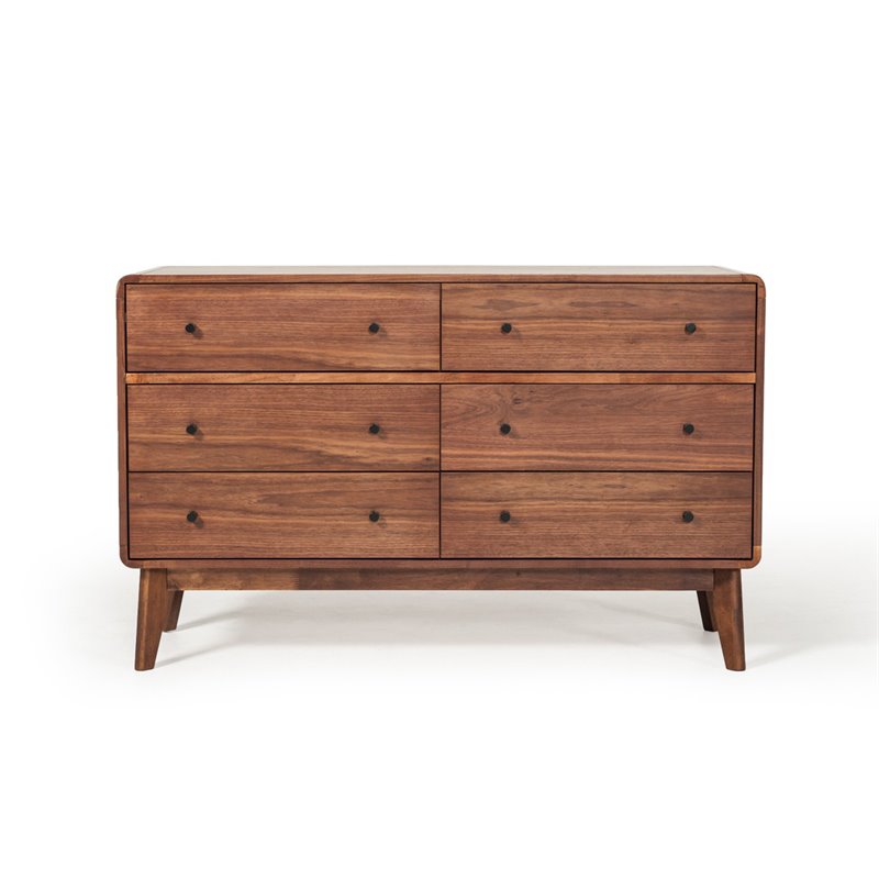 Pemberly Row Walnut 6-Drawer Solid Wood Bedroom Dresser