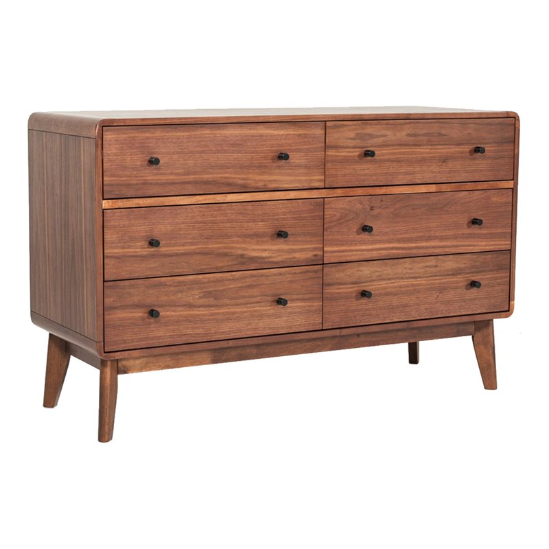 Pemberly Row Walnut 6-Drawer Solid Wood Bedroom Dresser