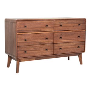 Pemberly Row Walnut 6-Drawer Solid Wood Bedroom Dresser