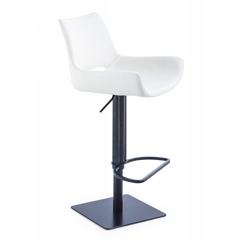 Pemberly Row Modern Adjustable Faux Leather Bar Stool in White