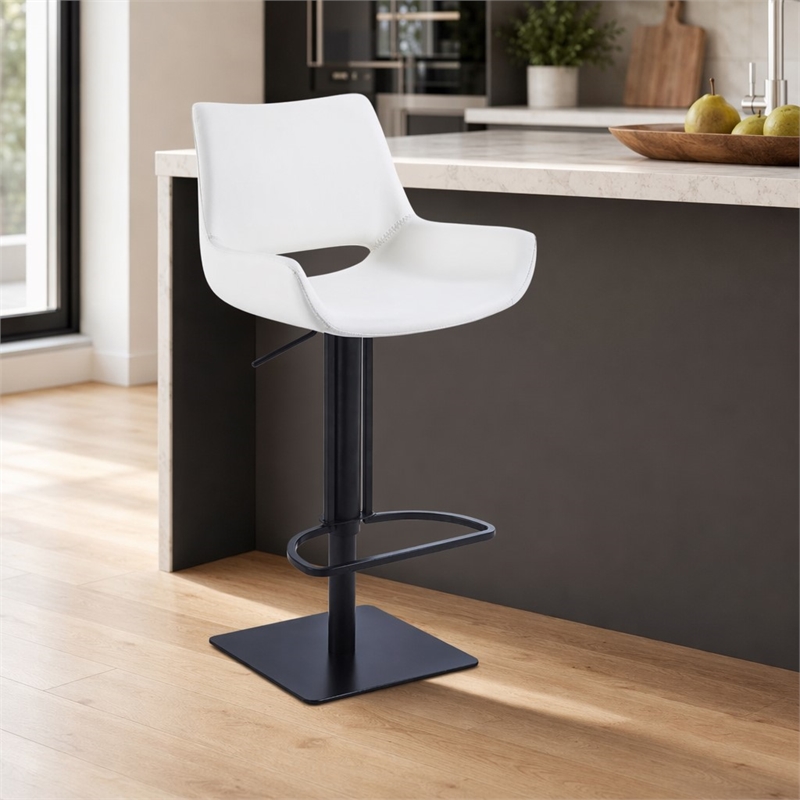 Pemberly Row Modern Adjustable Faux Leather Bar Stool in White