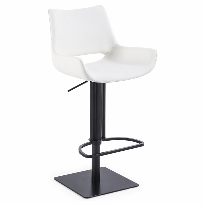 Pemberly Row Modern Adjustable Faux Leather Bar Stool in White