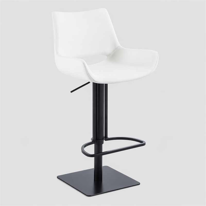 Pemberly Row Modern Adjustable Faux Leather Bar Stool in White
