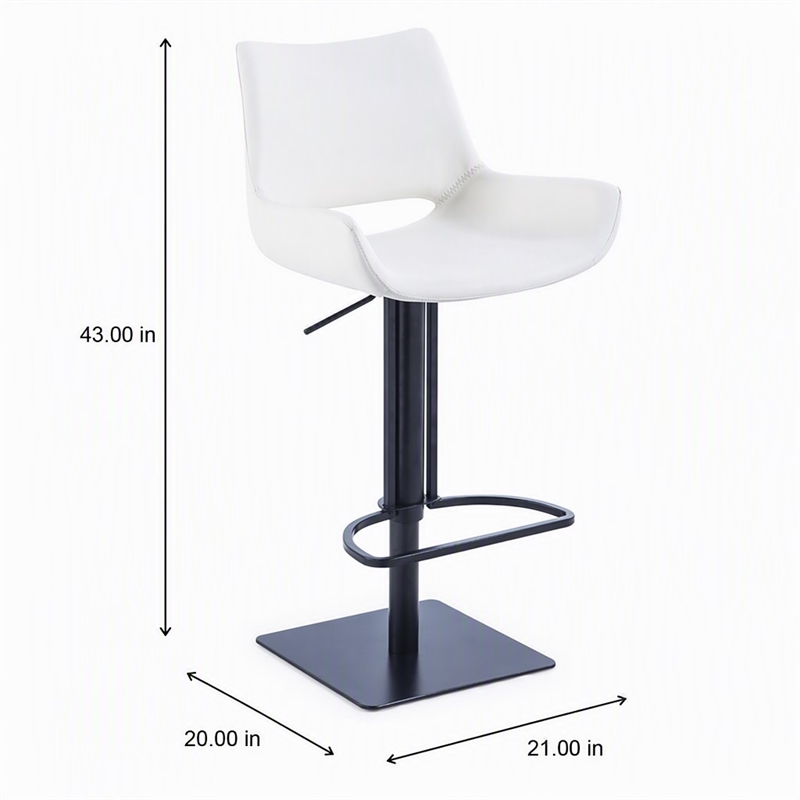 Pemberly Row Modern Adjustable Faux Leather Bar Stool in White