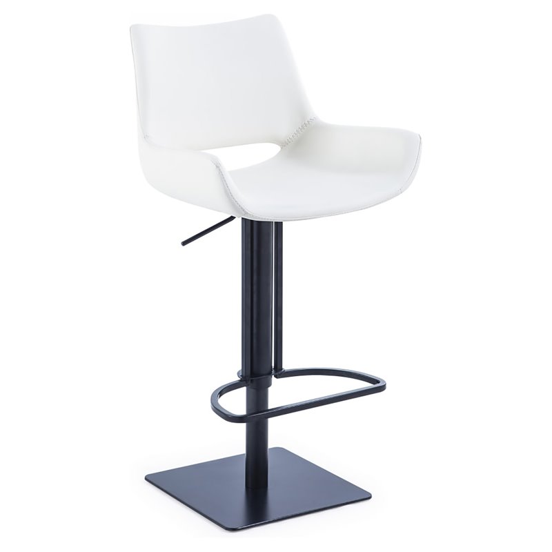 Pemberly Row Modern Adjustable Faux Leather Bar Stool in White