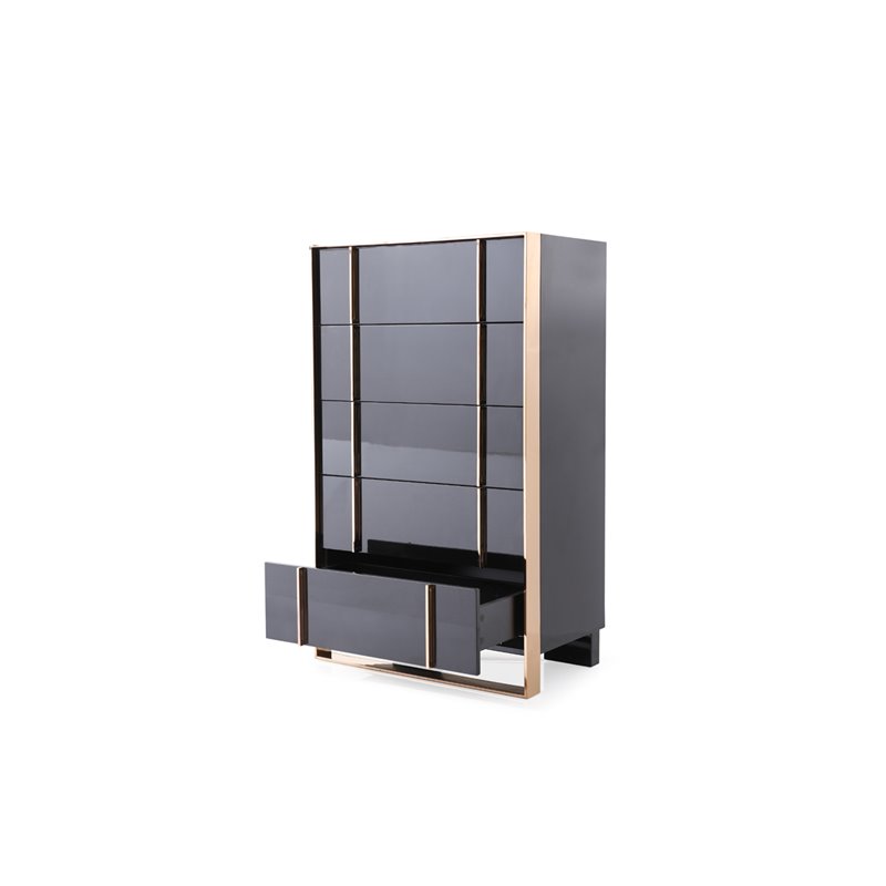 Pemberly Row 5-Drawer MDF Wood Chest with Rose Gold Accents