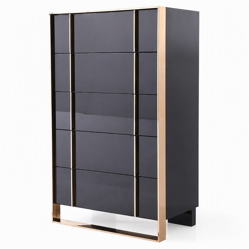 Pemberly Row 5-Drawer MDF Wood Chest with Rose Gold Accents