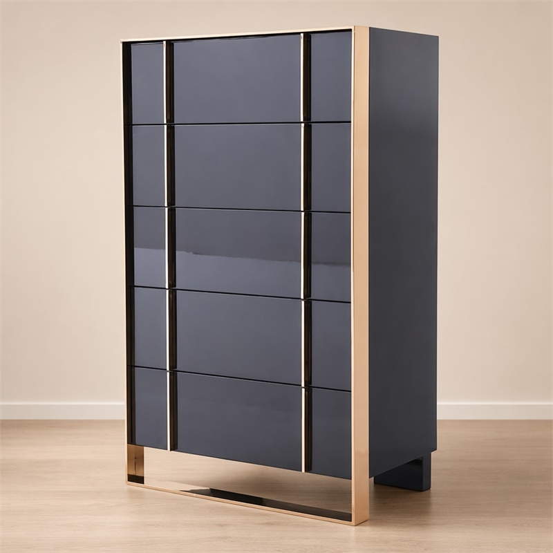 Pemberly Row 5-Drawer MDF Wood Chest with Rose Gold Accents