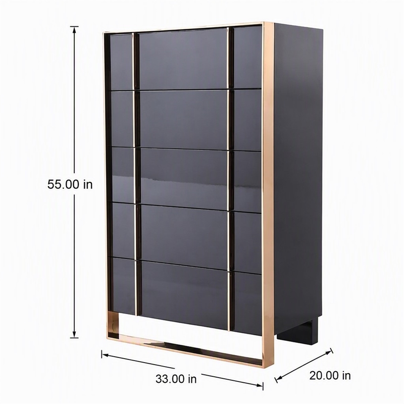 Pemberly Row 5-Drawer MDF Wood Chest with Rose Gold Accents