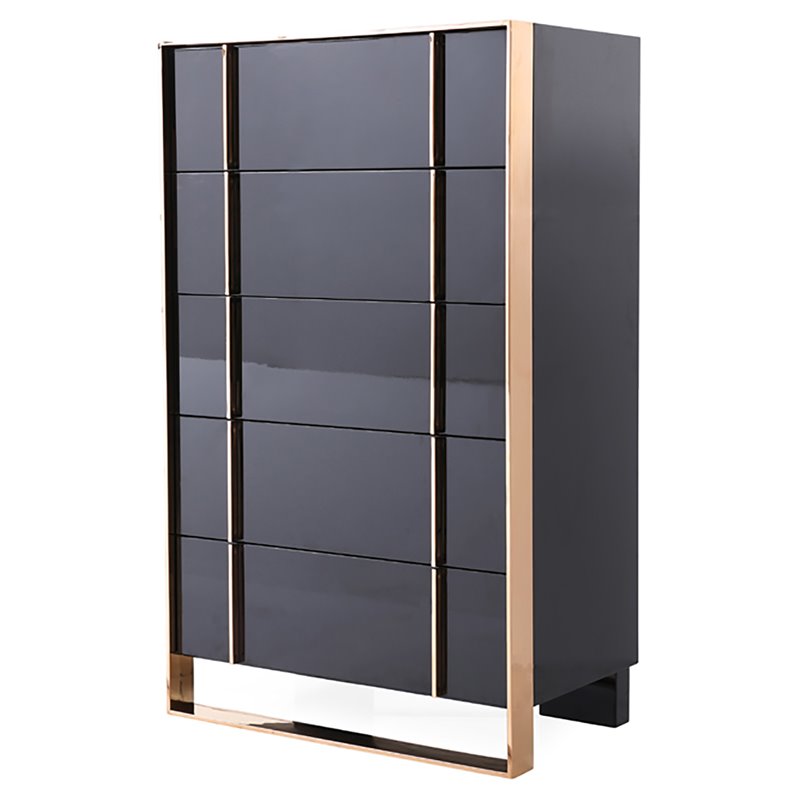 Pemberly Row 5-Drawer MDF Wood Chest with Rose Gold Accents