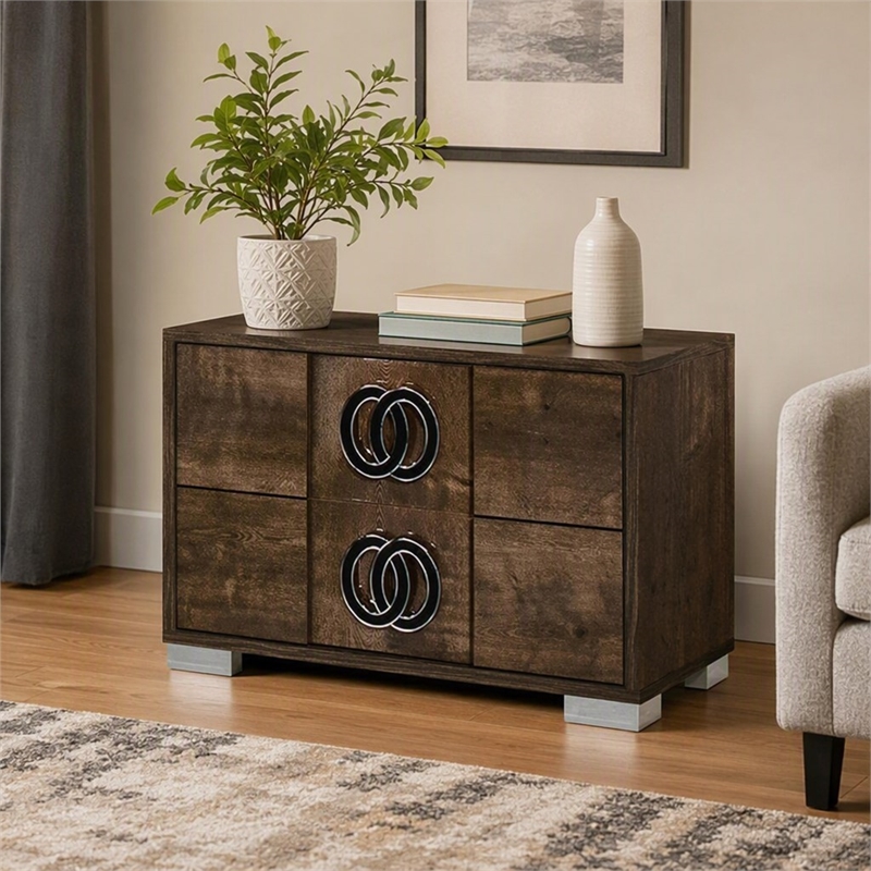 Pemberly Row Modern Wood Veneer Nightstand in Brown and Black
