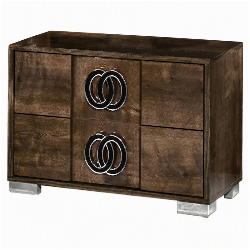 Pemberly Row Modern Wood Veneer Nightstand in Brown and Black