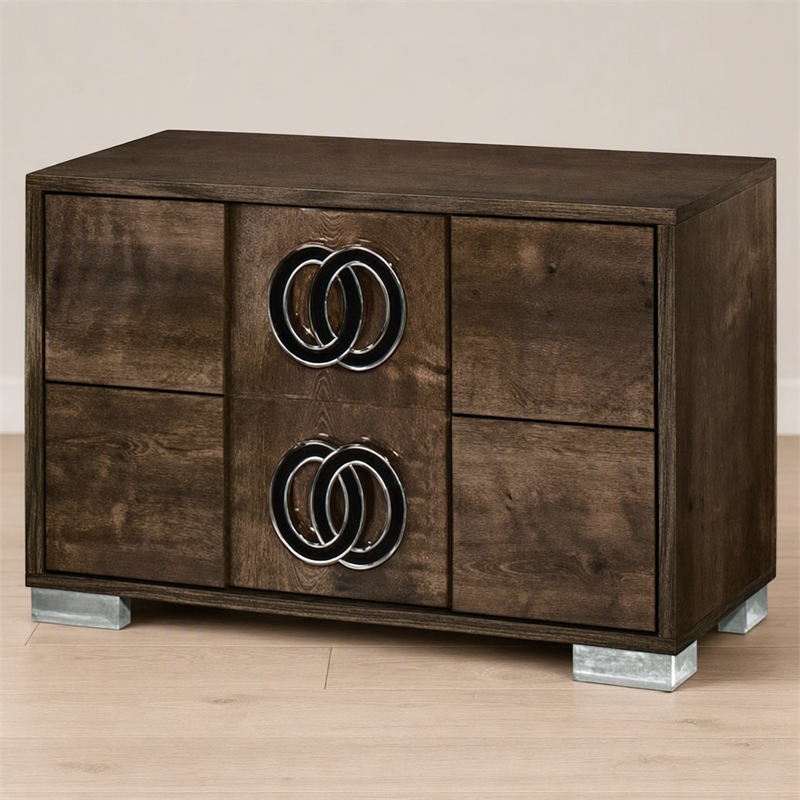 Pemberly Row Modern Wood Veneer Nightstand in Brown and Black