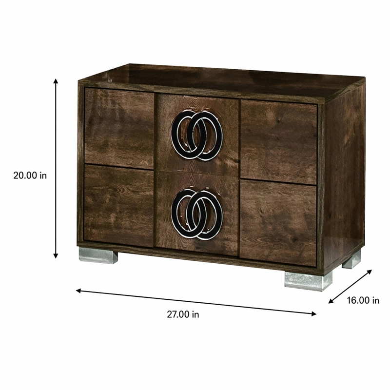 Pemberly Row Modern Wood Veneer Nightstand in Brown and Black