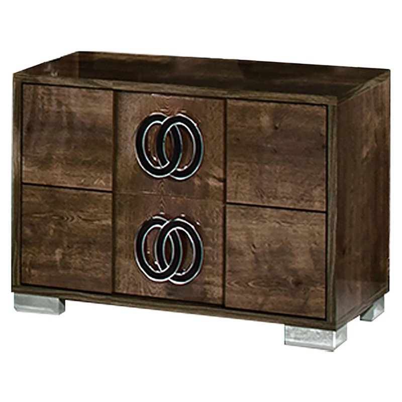 Pemberly Row Modern Wood Veneer Nightstand in Brown and Black