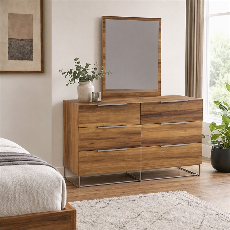 Pemberly Row Rectangular Veneer & Glass Mirror in Light Oak