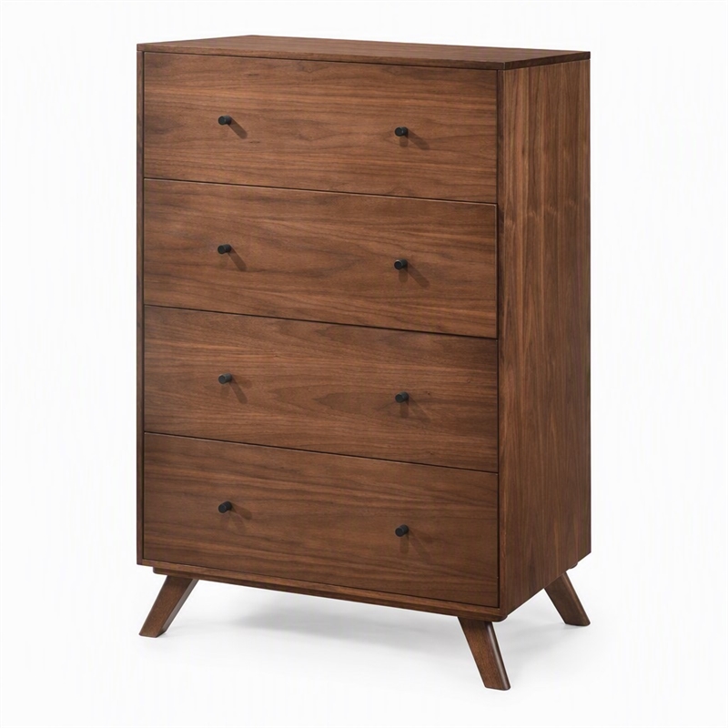 Pemberly Row Mid-Century Wood Chest with 4 Drawers in Walnut Finish