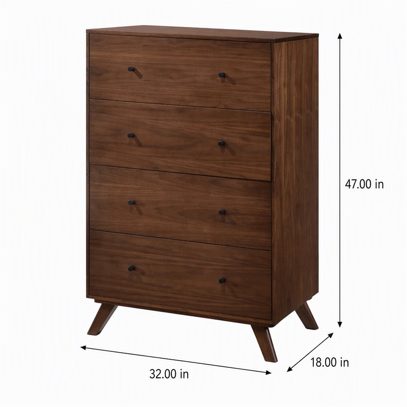 Pemberly Row Mid-Century Wood Chest with 4 Drawers in Walnut Finish