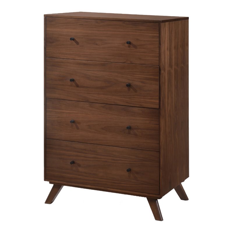 Pemberly Row Mid-Century Wood Chest with 4 Drawers in Walnut Finish