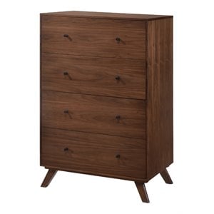 Pemberly Row Mid-Century Wood Chest with 4 Drawers in Walnut Finish